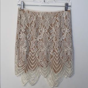 Lace White Nude asymmetrical skirt size M